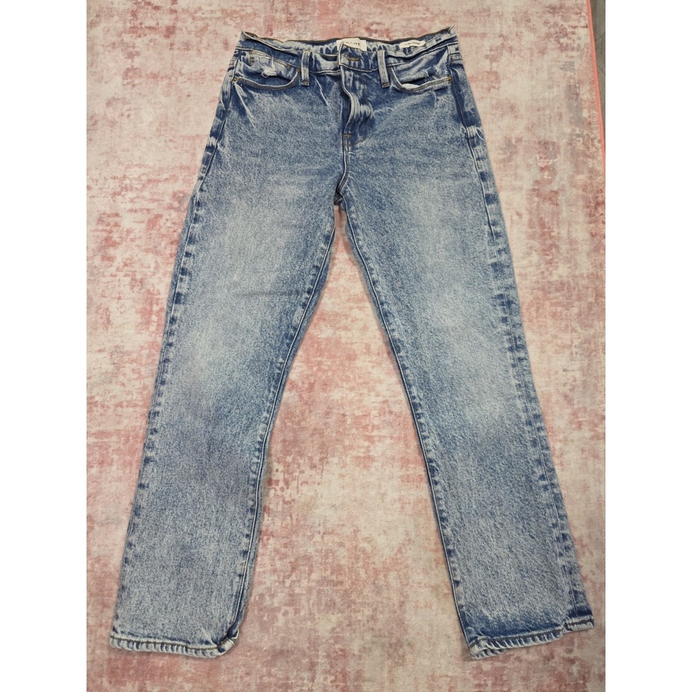 FRAME Le Original High Rise Acid Wash Straight Leg Jeans Size 27 Distressed